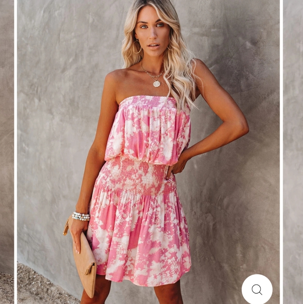 Strapless Tie Dye Smocked Dress
